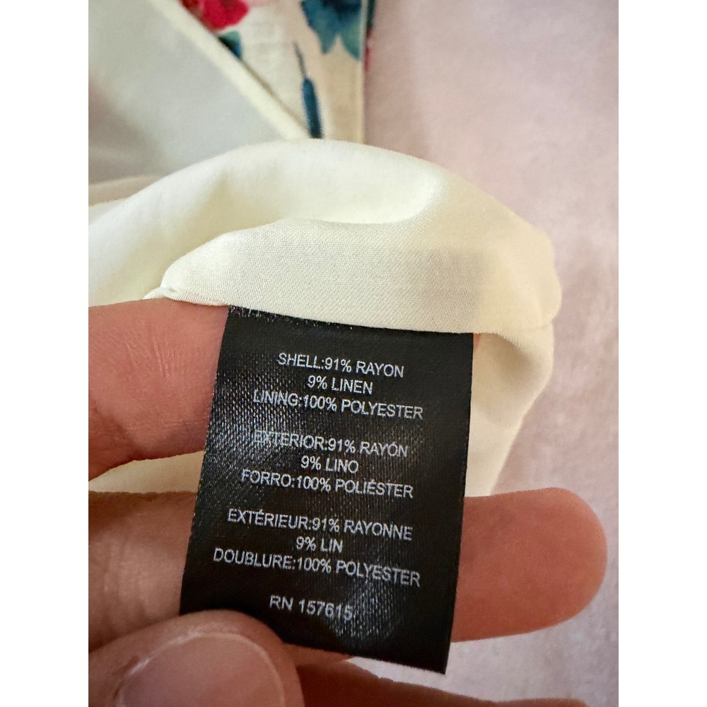 Tahari ASL Floral Linen Blend Spaghetti Strap Mini Dress Cream Multi 8 - Picture 5 of 8